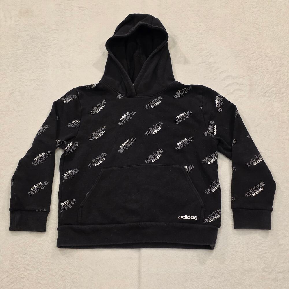 Adidas Kids Size M (10/12) Black Logo Print Hoodie